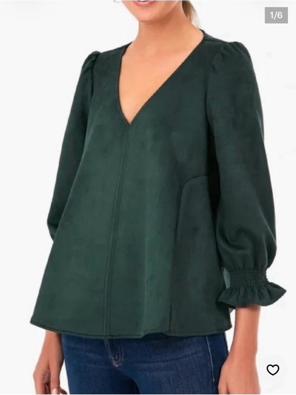 Tuckernuck Deep Green V-Neck Puff Sleeve Tunic